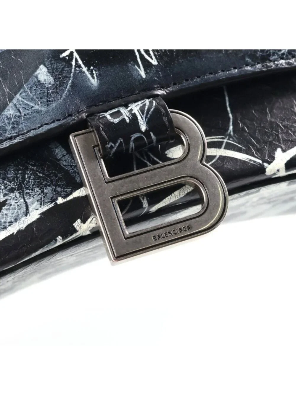 Balenciaga Hourglass Graffiti Small 2-Way Shoulder Bag Black Leather